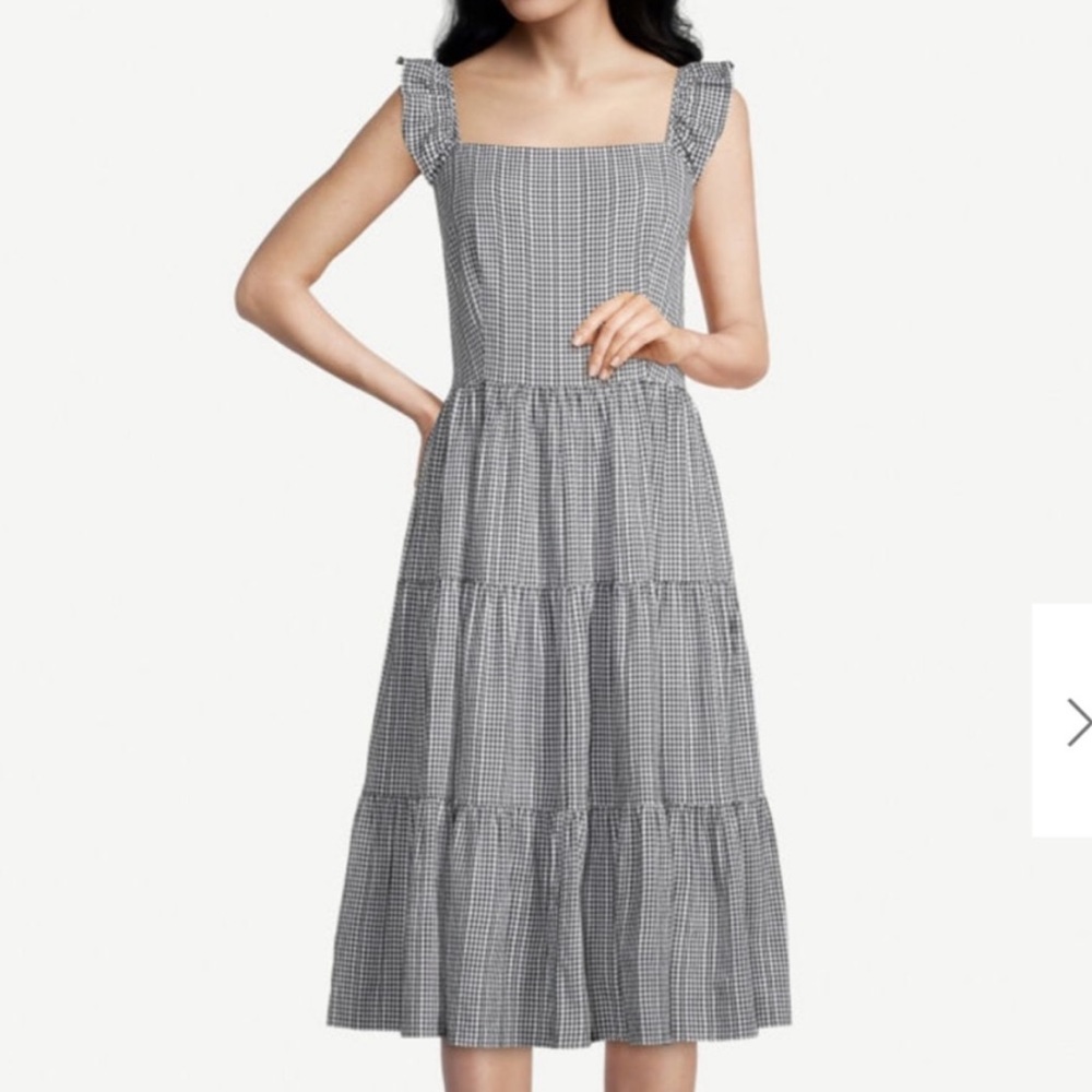 Ann Taylor Petite Gingham Ruffle Sleeve Dress